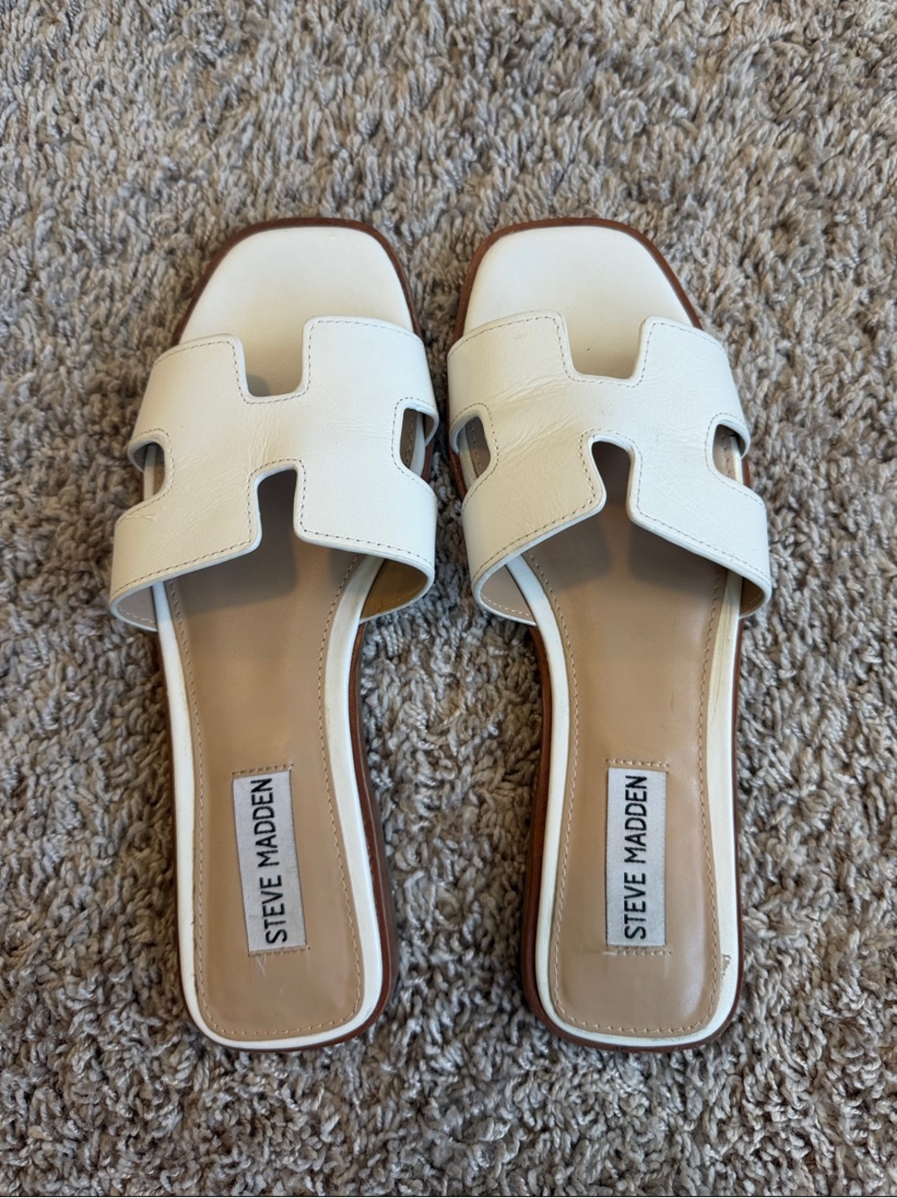 Steve Madden White Leather Slide Mules